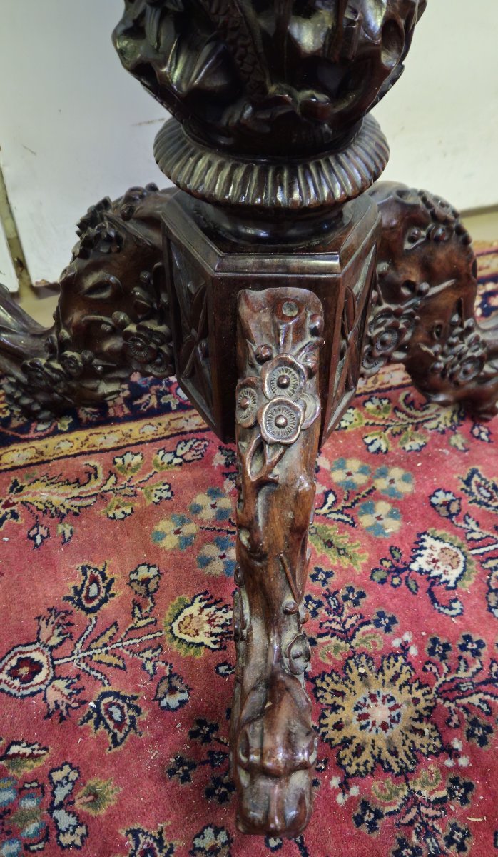 Antique Carved Wooden Column/pedestal – Dragon Motifs, Asian Style / 19th Century -photo-7