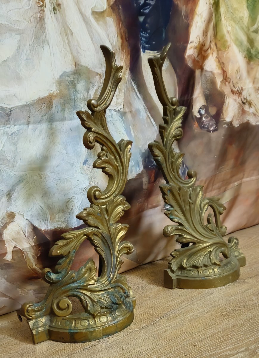 Paire de chenets / ornements décoratifs en bronze – Style Louis XV / Rocaille  -photo-3