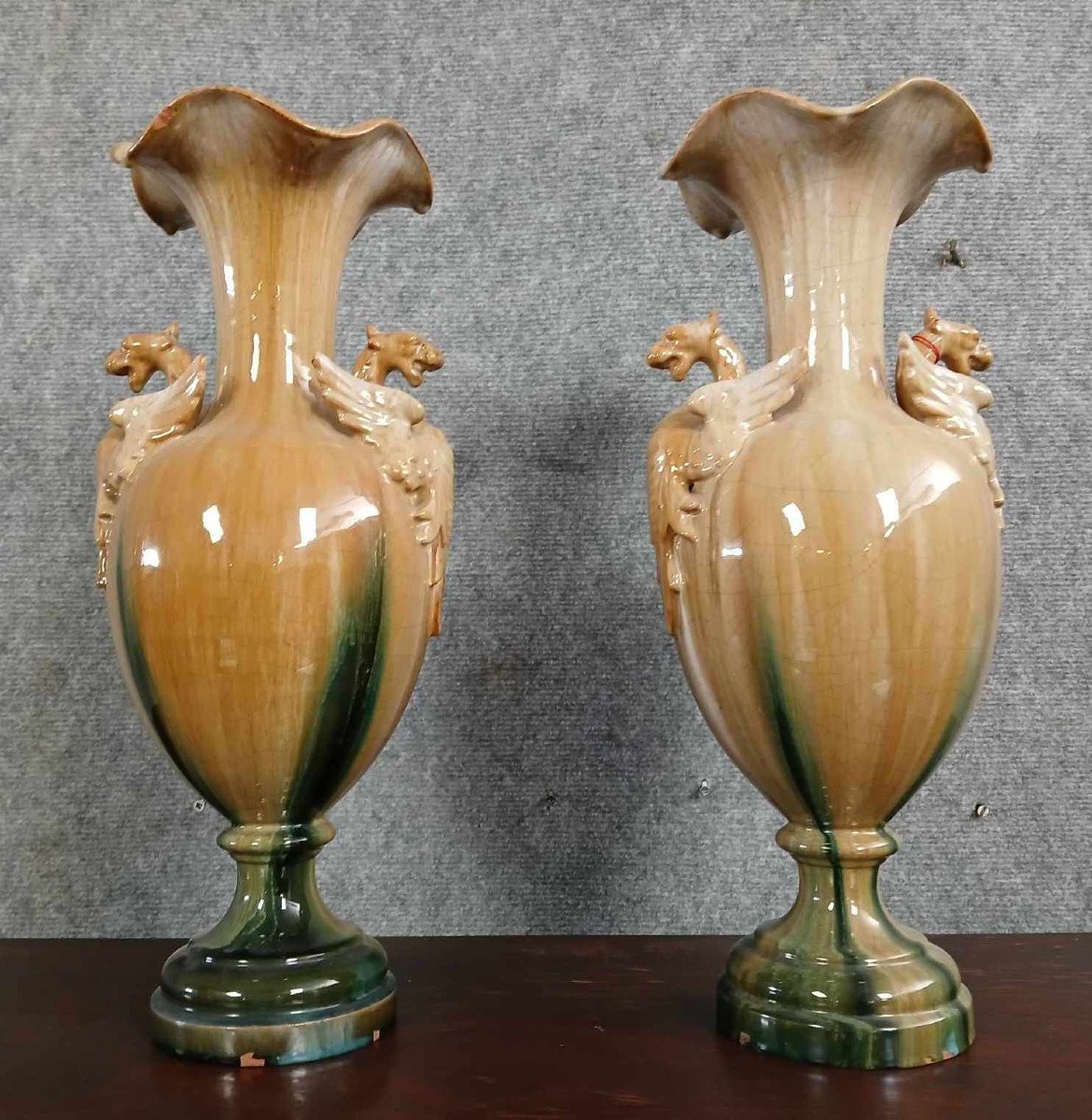 Paire de grands vases décoratifs en céramique – Style Art Nouveau  -photo-3