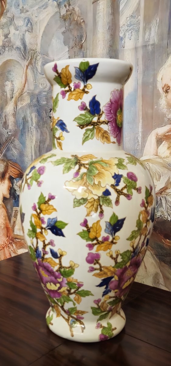 Important Porcelain Vase With Floral Decoration – Asian Style – 20th Century  -photo-2