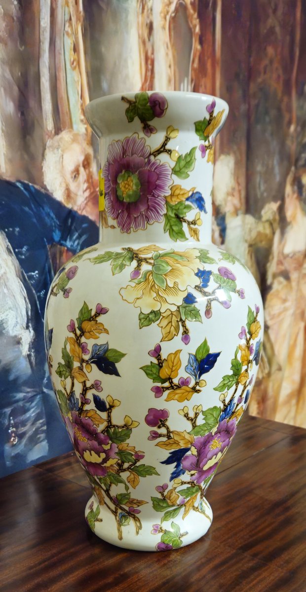 Important Porcelain Vase With Floral Decoration – Asian Style – 20th Century  -photo-3