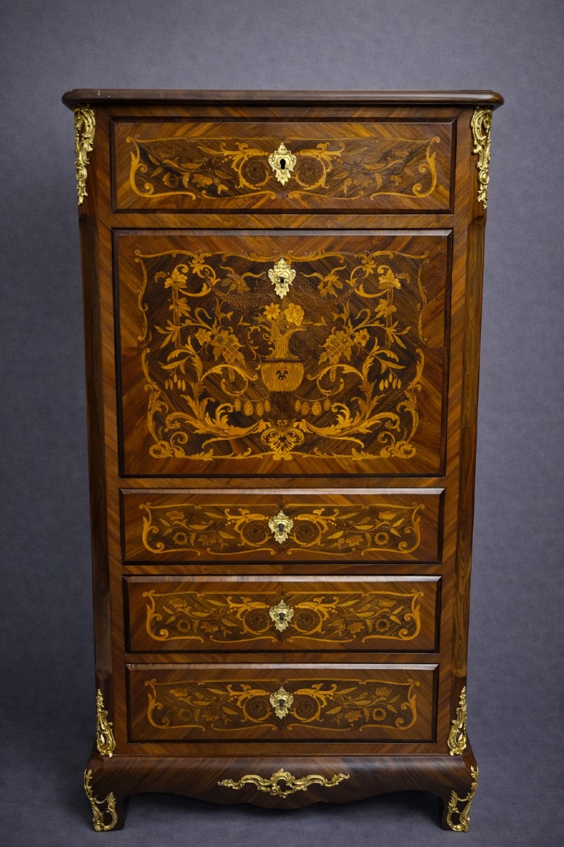 19th-century Secretary Desk / Marquetry Of Fine Woods – Louis XV Style  