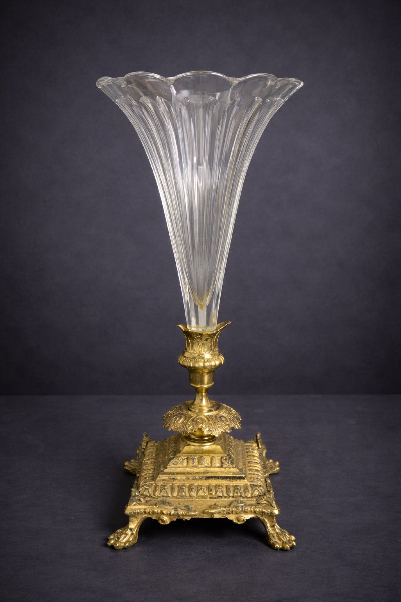 Glass And Gilt Bronze Trumpet-shaped Vase – Neoclassical Style / 19th Century-photo-2