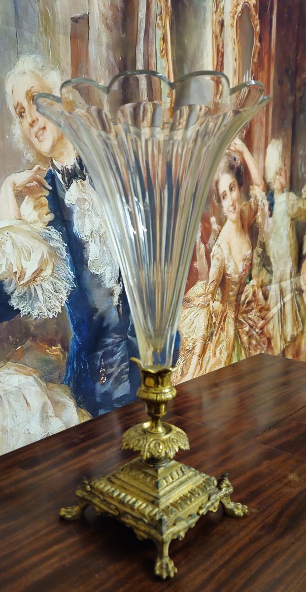 Glass And Gilt Bronze Trumpet-shaped Vase – Neoclassical Style / 19th Century-photo-4
