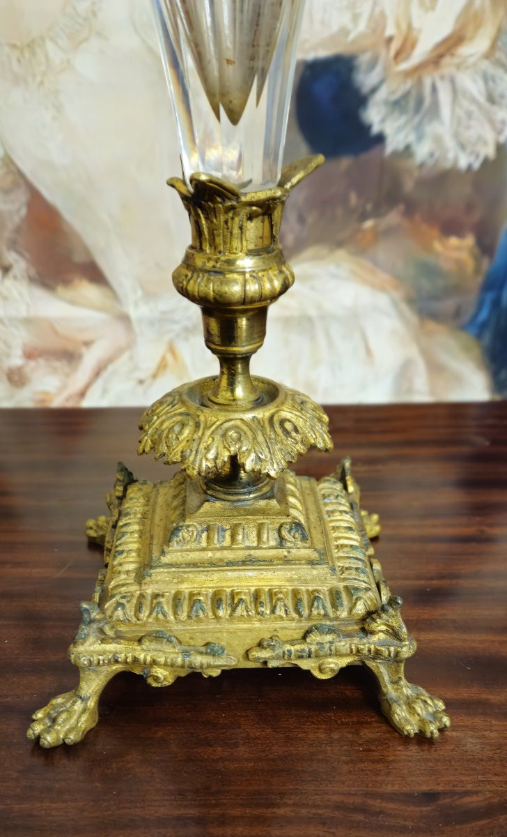 Glass And Gilt Bronze Trumpet-shaped Vase – Neoclassical Style / 19th Century-photo-5