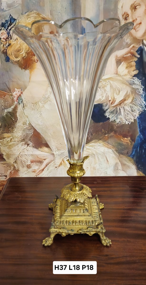 Glass And Gilt Bronze Trumpet-shaped Vase – Neoclassical Style / 19th Century-photo-7