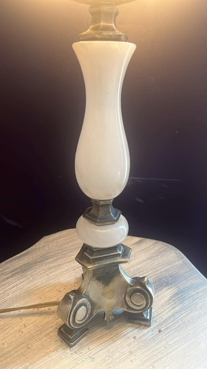 Antique Lamp In Opaline Glass And Metal – Art Deco Style-photo-5
