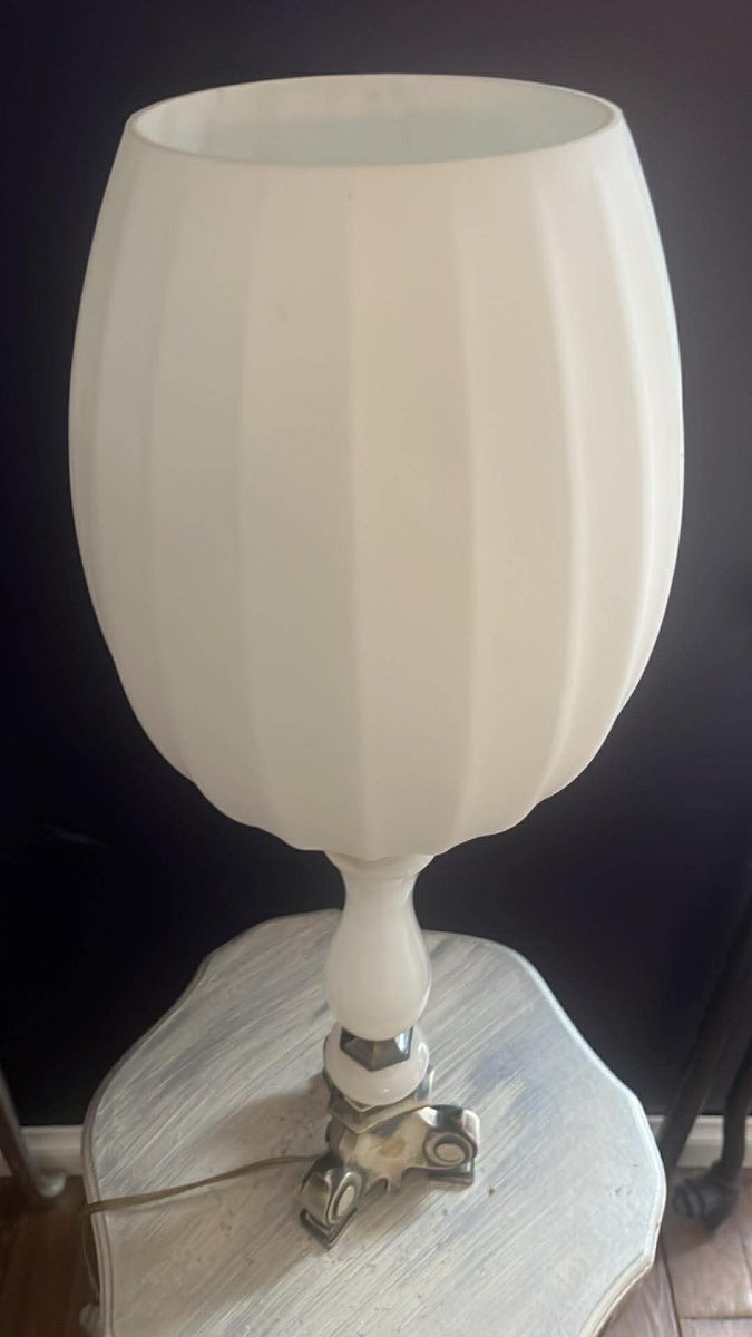 Antique Lamp In Opaline Glass And Metal – Art Deco Style-photo-6