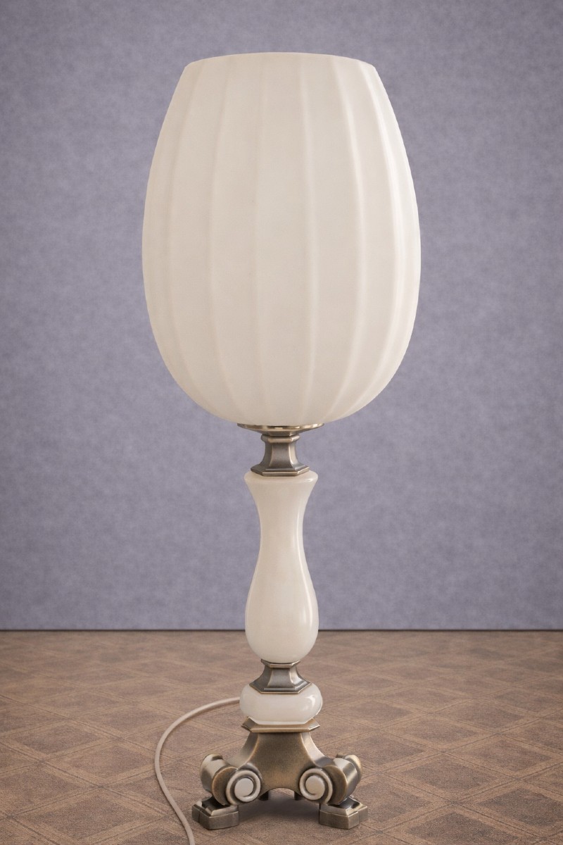 Antique Lamp In Opaline Glass And Metal – Art Deco Style