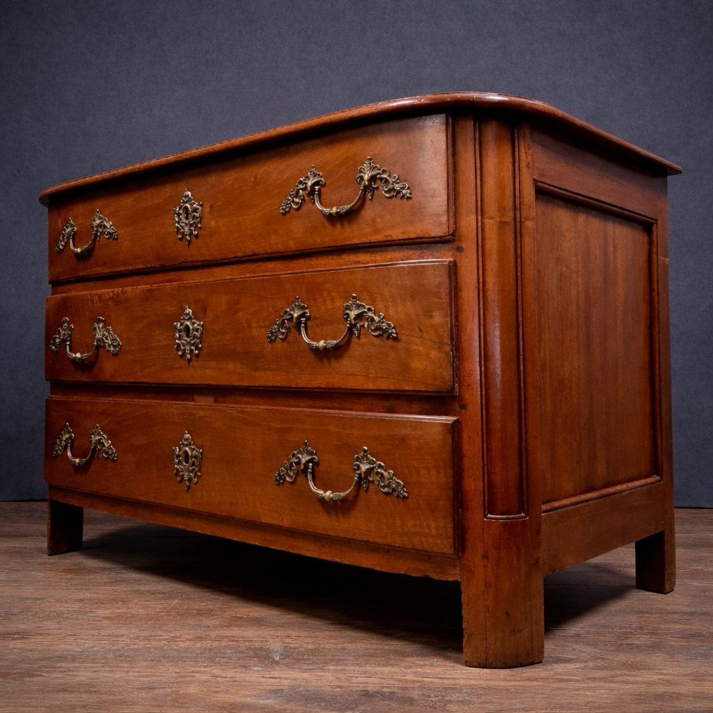 Antique Bombé Chest Of Drawers In Solid Wood – Louis XIV/louis XV Period – 18th Century  -photo-4