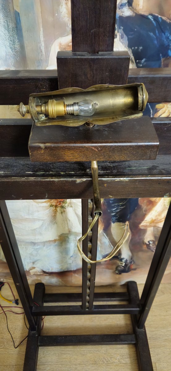 Antique Solid Wood Painter's Studio Easel – With Integrated Lamp – Napoleon III Era-photo-2