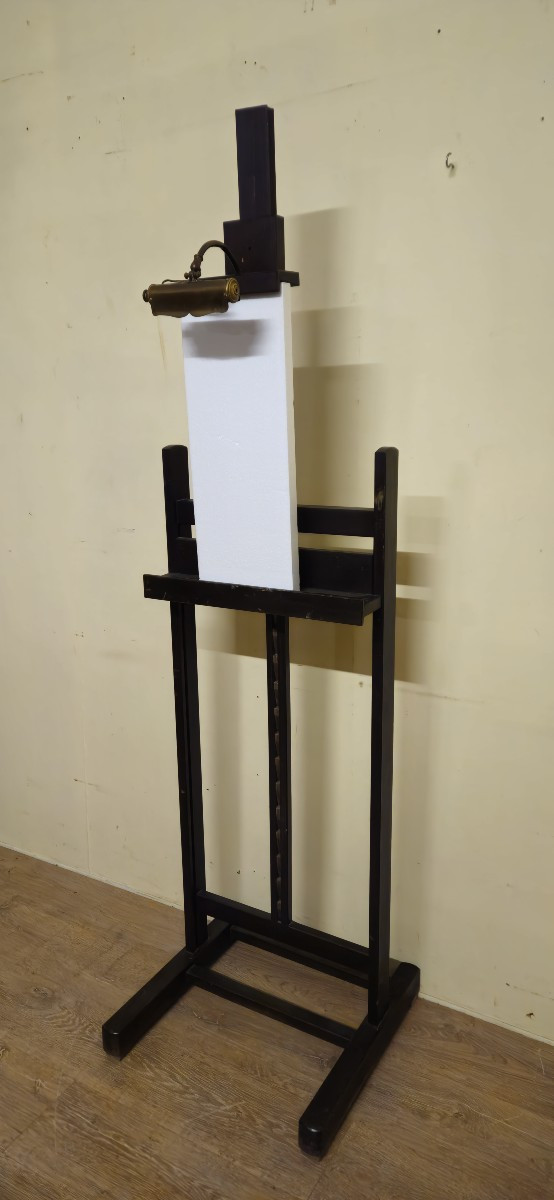 Antique Solid Wood Painter's Studio Easel – With Integrated Lamp – Napoleon III Era