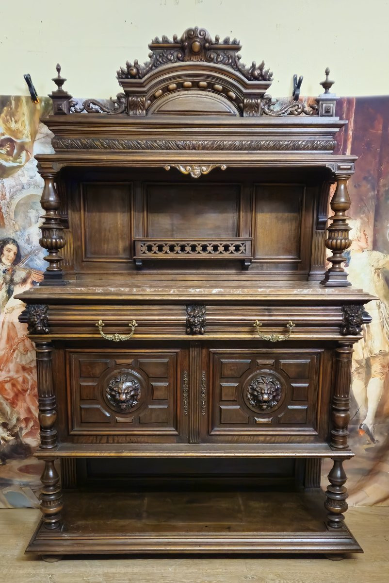 Buffet-desserte ancien en noyer massif – style Renaissance / XIXeme  -photo-1
