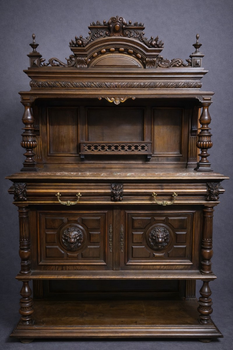 Buffet-desserte ancien en noyer massif – style Renaissance / XIXeme  