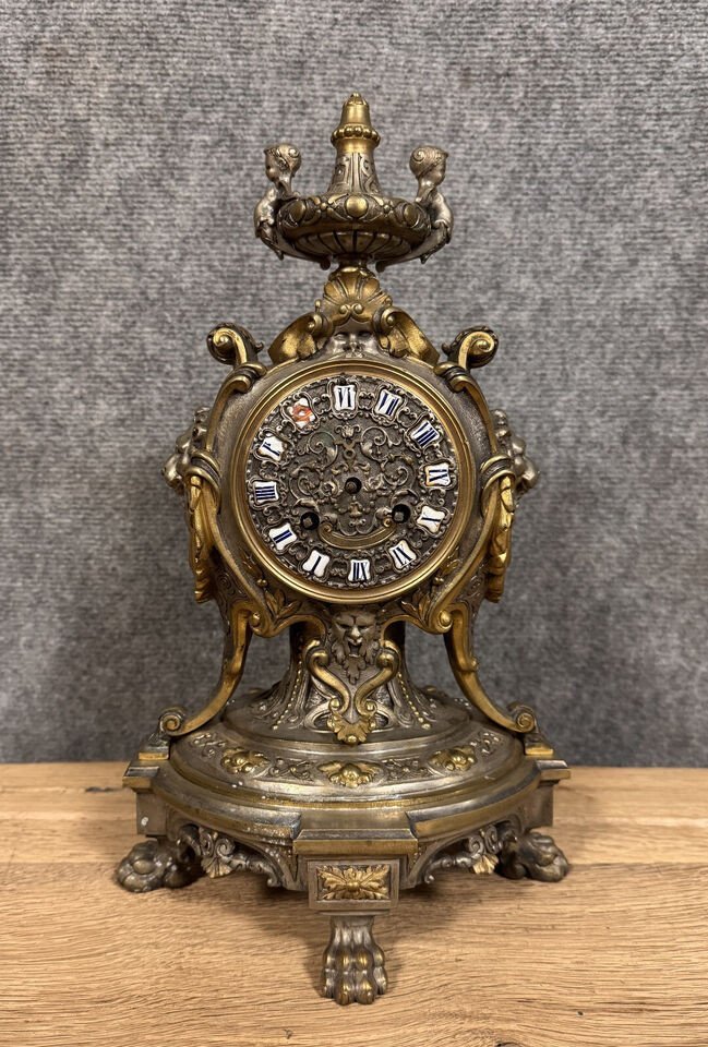 Antique Baroque/napoleon III Style Clock, Richly Decorated With Raised Decorative Motifs-photo-2