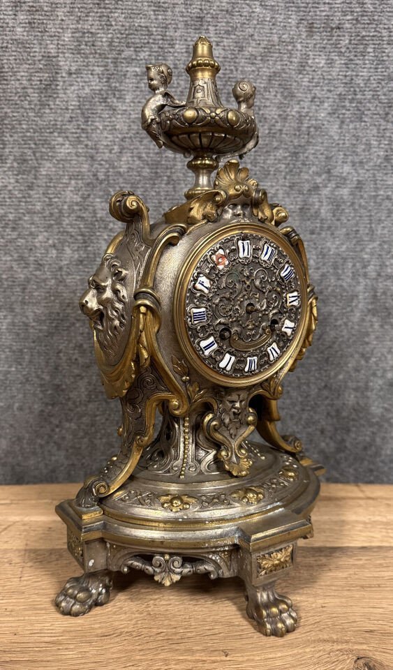 Antique Baroque/napoleon III Style Clock, Richly Decorated With Raised Decorative Motifs-photo-3