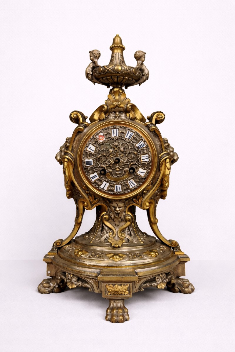 Antique Baroque/napoleon III Style Clock, Richly Decorated With Raised Decorative Motifs