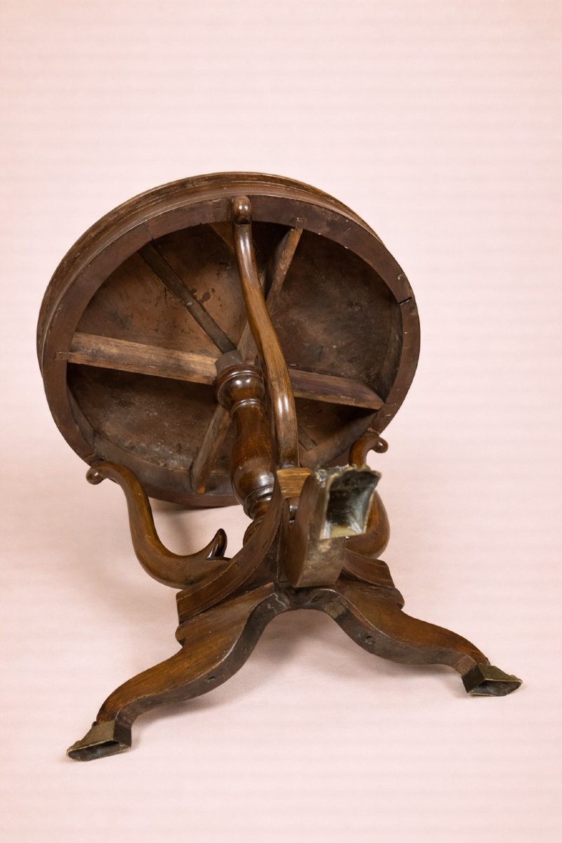 Table ronde Empire – acajou avec incrustations et pieds griffes -photo-5