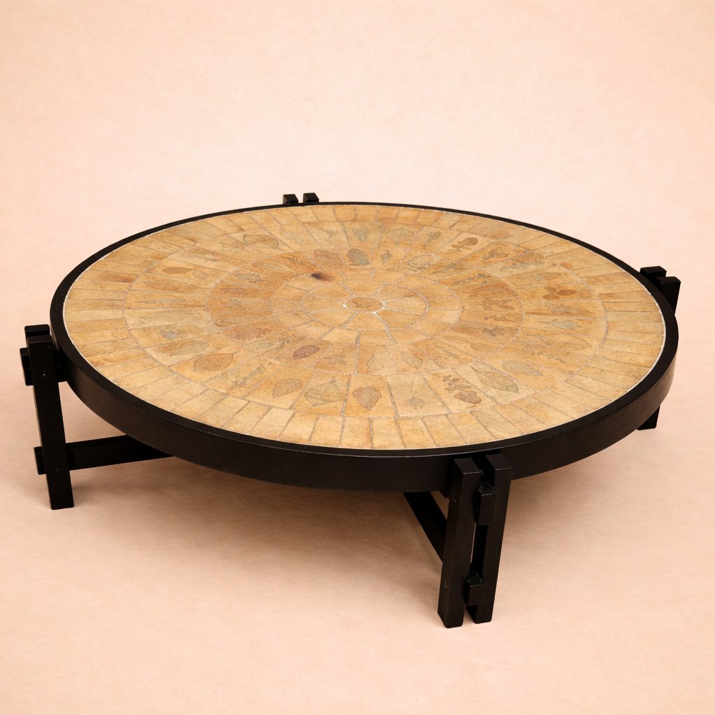 Roger Capron: Large "herbarium" Coffee Table, Signed-photo-2