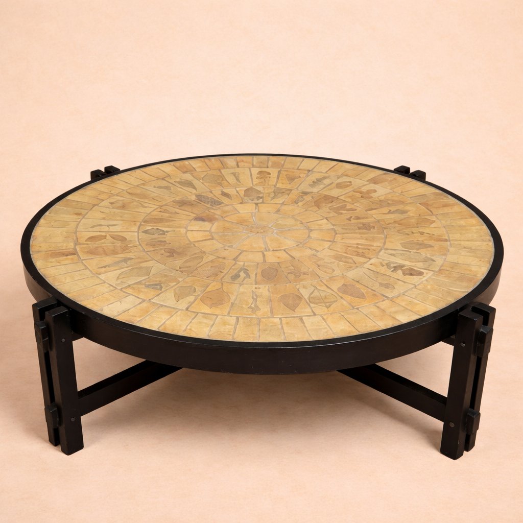 Roger Capron: Large "herbarium" Coffee Table, Signed-photo-4