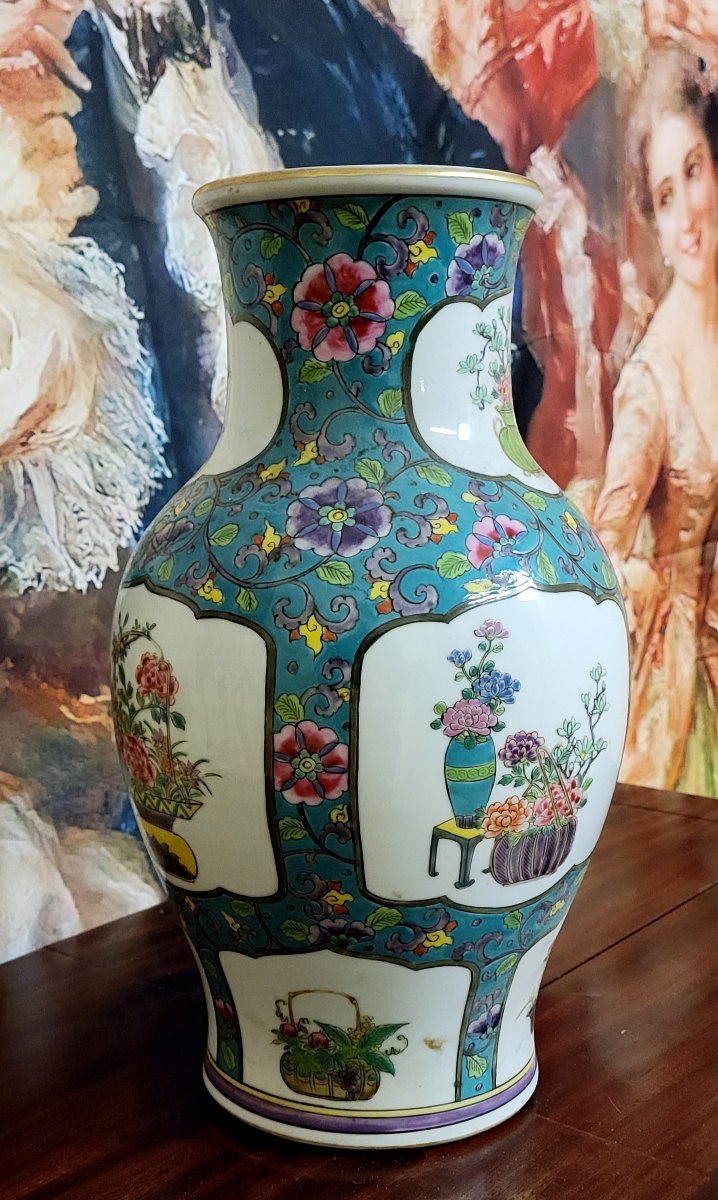 Vase en porcelaine décor floral – Style asiatique - XXeme  -photo-2