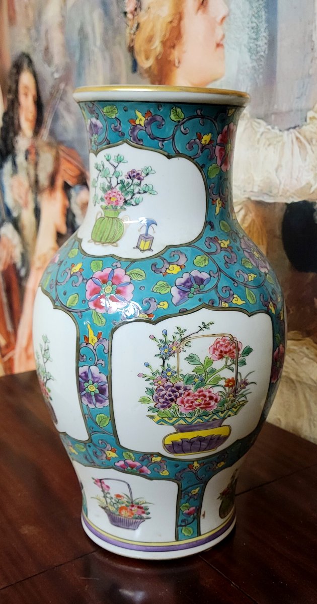 Vase en porcelaine décor floral – Style asiatique - XXeme  -photo-3