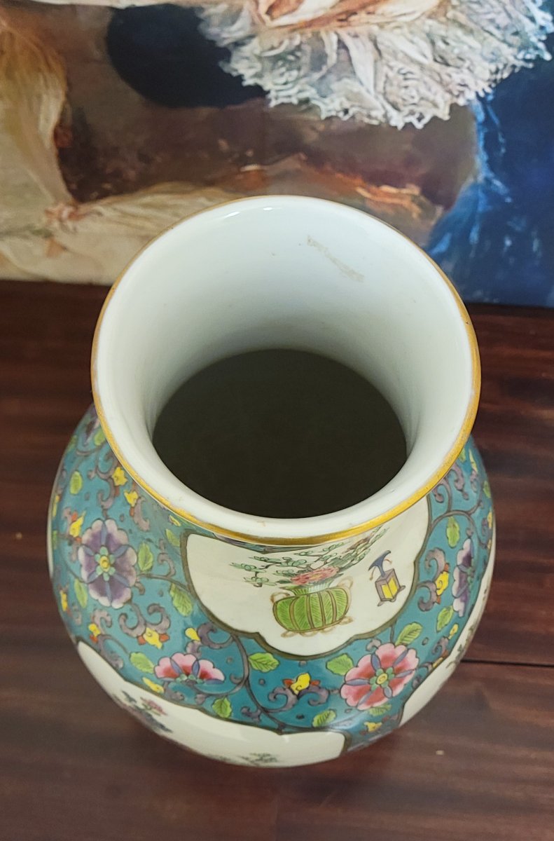 Vase en porcelaine décor floral – Style asiatique - XXeme  -photo-4