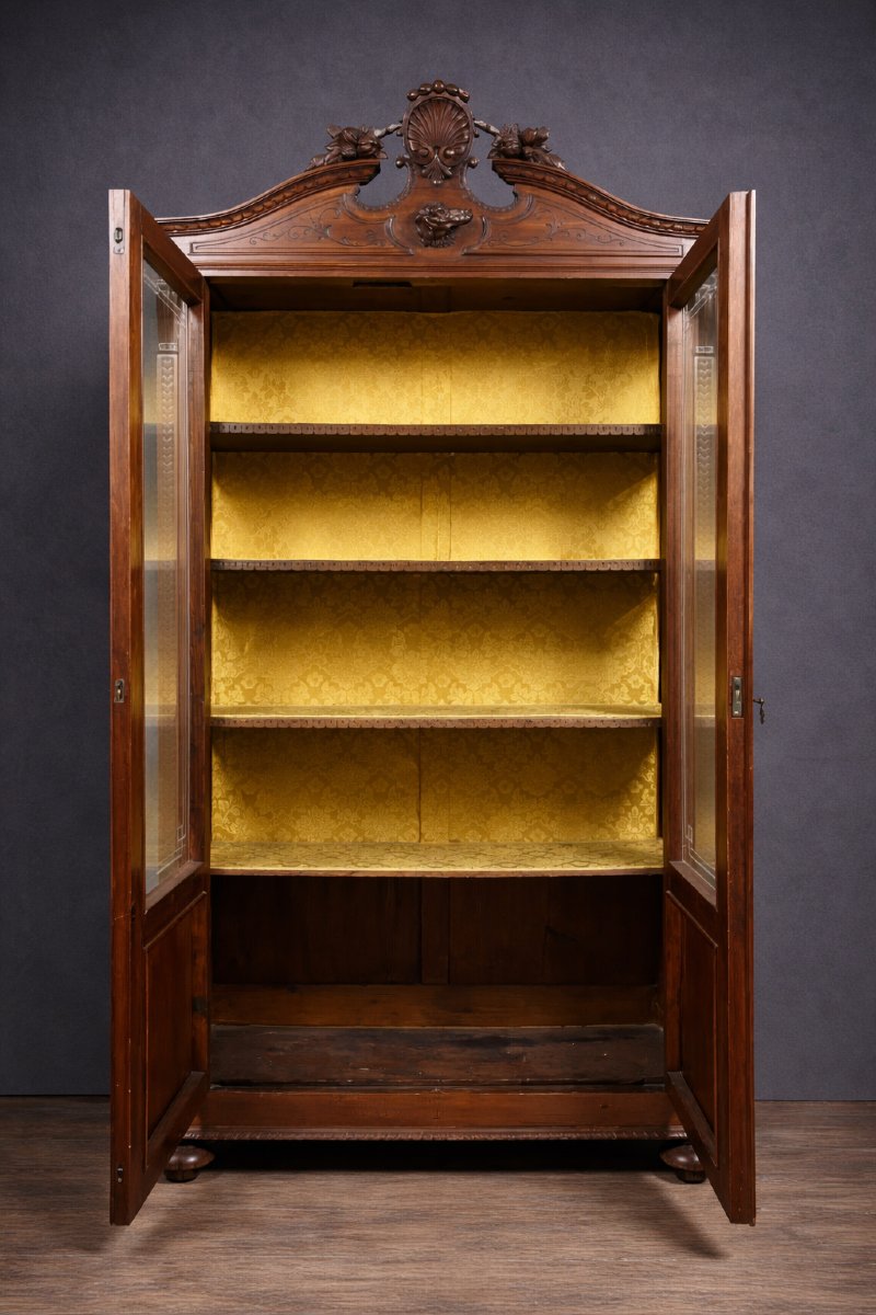 Bibliothèque Italienne style Renaissance en noyer vers 1850 -photo-3