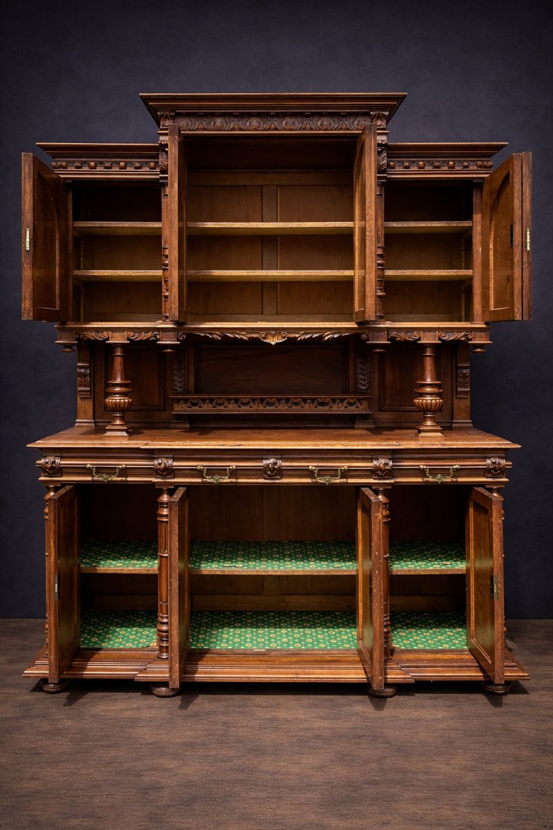 Très Important Buffet a huit portes Renaissance en noyer massif -photo-2