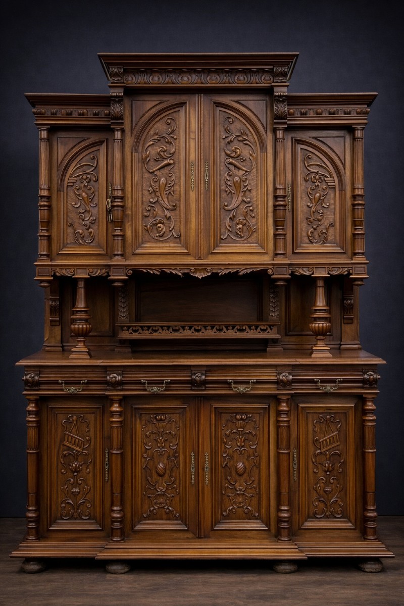 Très Important Buffet a huit portes Renaissance en noyer massif 