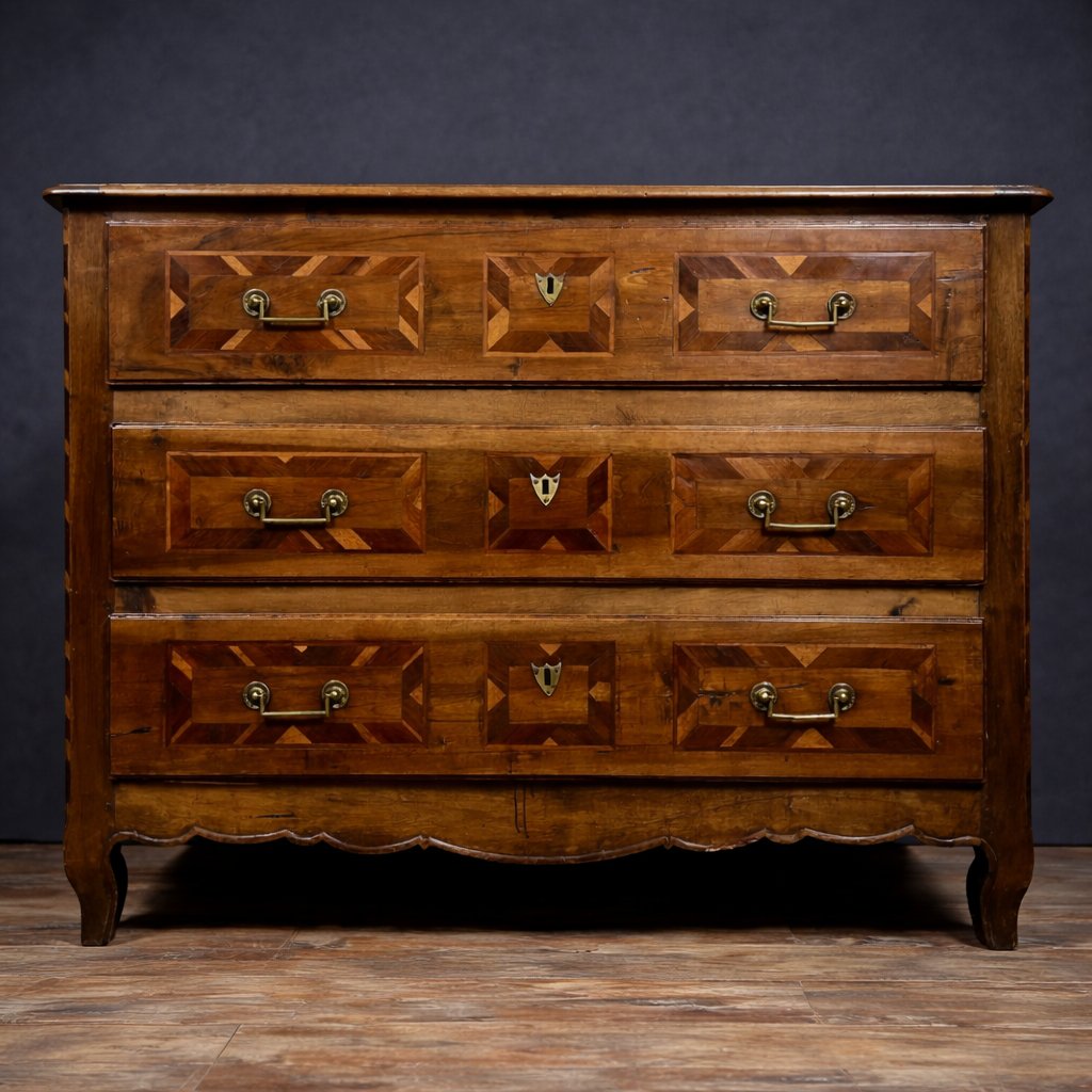 Louis XV Transition Period Commode In Precious Wood Marquetry-photo-3
