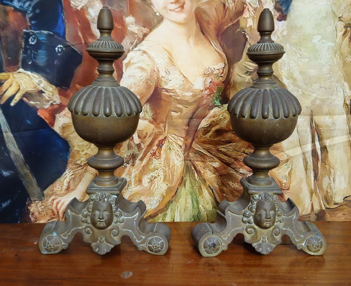 Pair Of Bronze Marmoset Andirons -photo-1