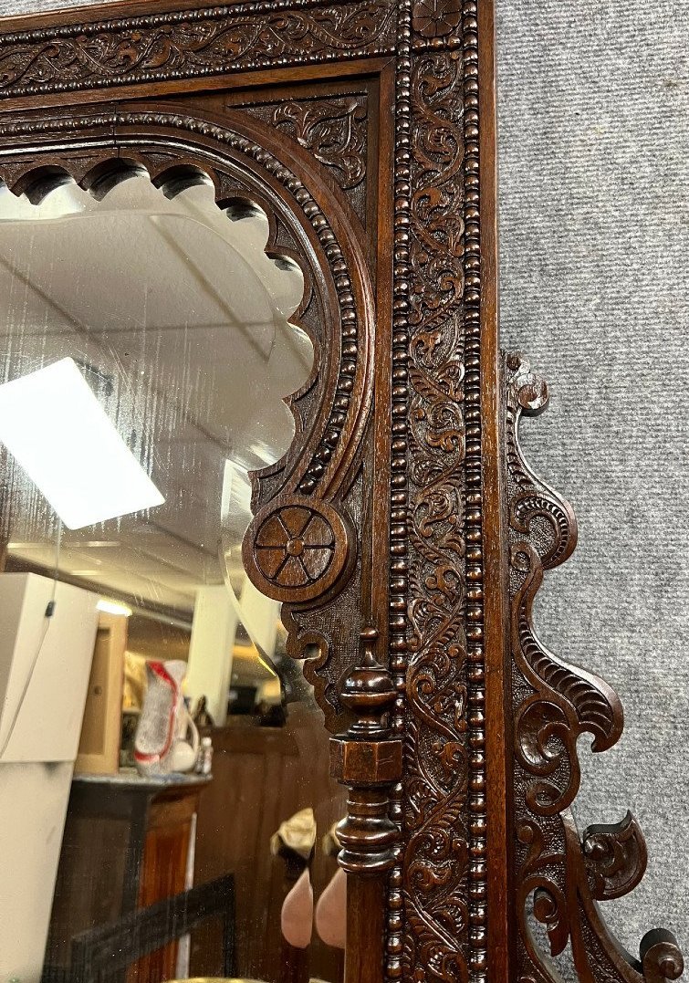 Antique Monumental Mirror In Carved Wood – Orientalist/moorish Style – Late 19th Century  -photo-3