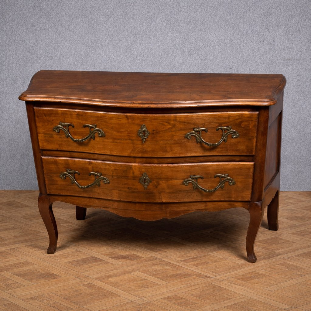 Antique Louis XV Style Curved Walnut Commode -photo-2