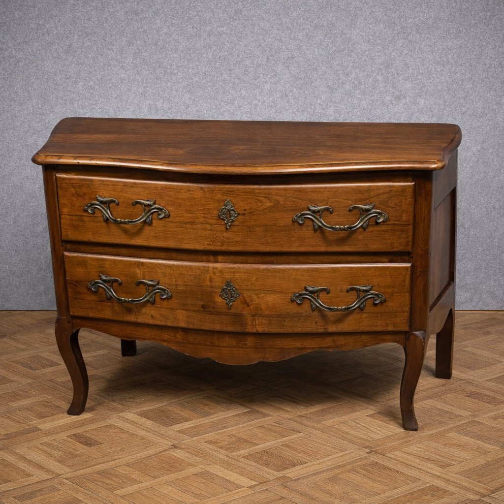 Antique Louis XV Style Curved Walnut Commode -photo-3
