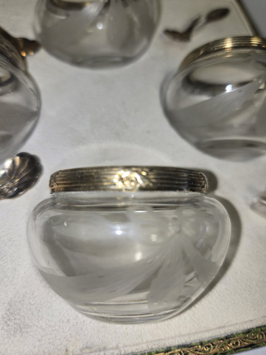 Antique Crystal Salt Cellar With Spoons – Early 20th Century  -photo-5