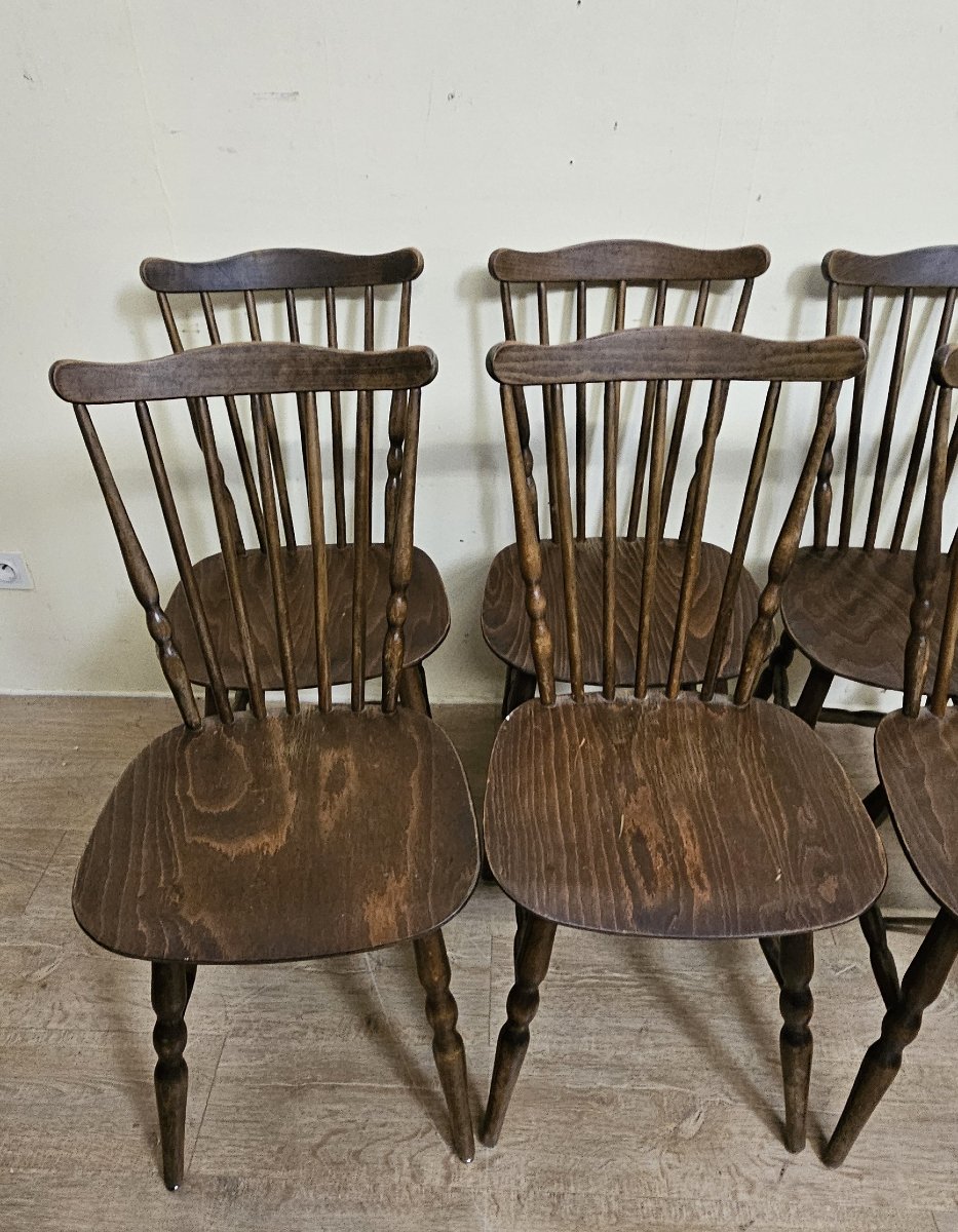 Set Of 6 Wooden Chairs – Bistro Style – Western / Vintage  -photo-3