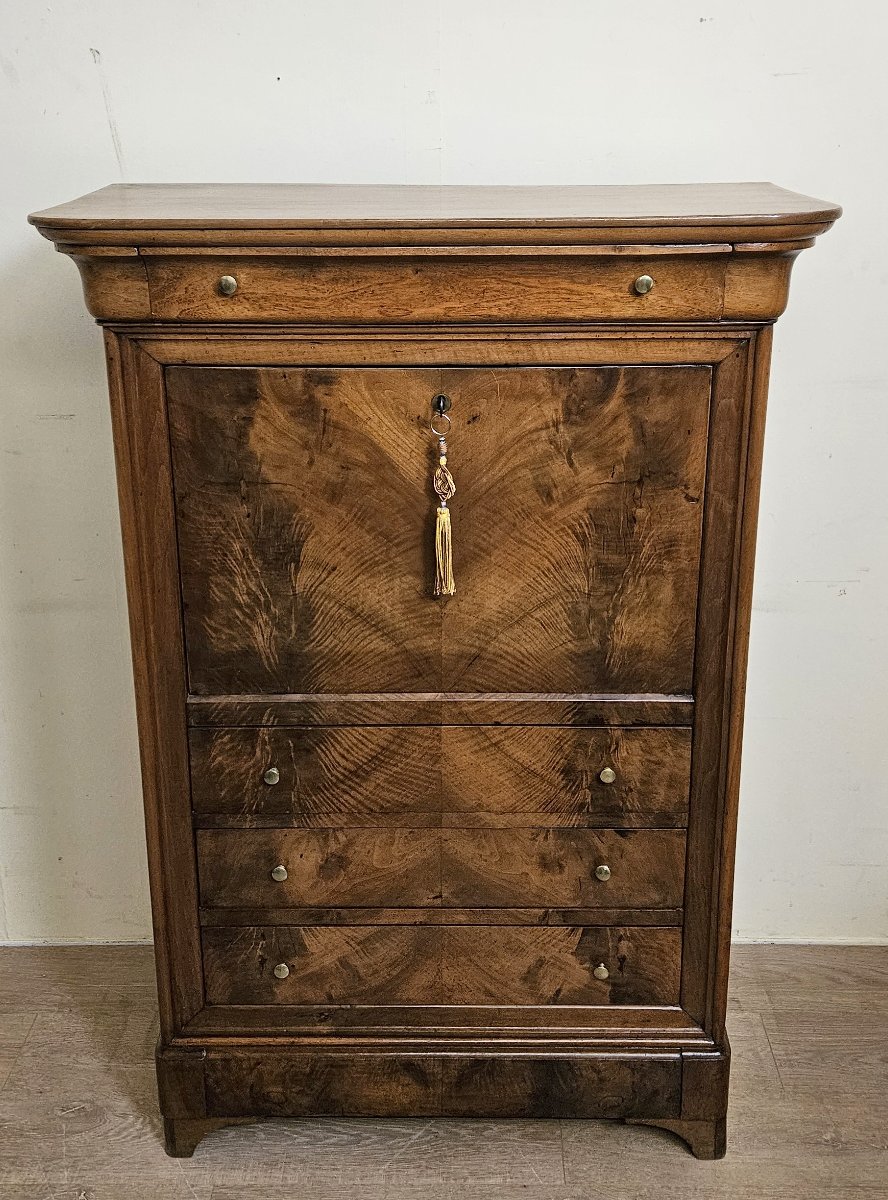 Louis Philippe Era Secretary Desk – With A Cyma Recta Molding – In Walnut – 19th Century -photo-3