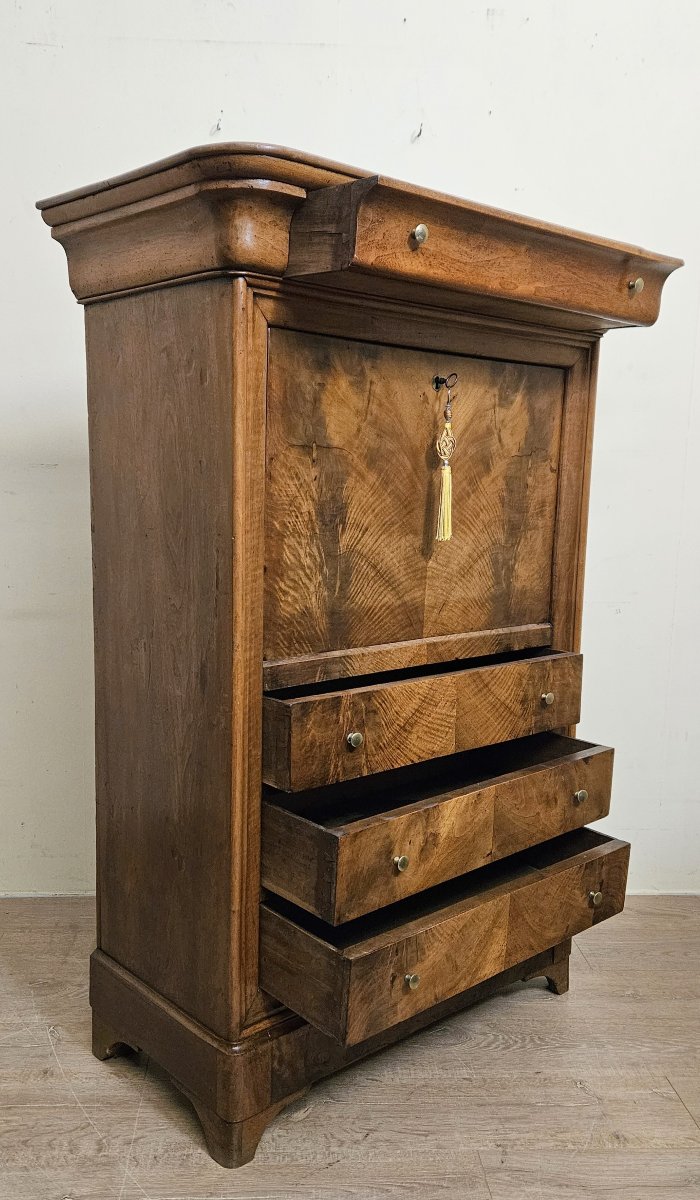 Louis Philippe Era Secretary Desk – With A Cyma Recta Molding – In Walnut – 19th Century -photo-3