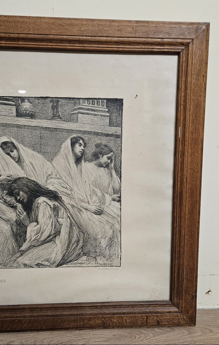 Grande estampe ancienne encadrée – Les Dix Vierges - 112 x 78 cm  -photo-4