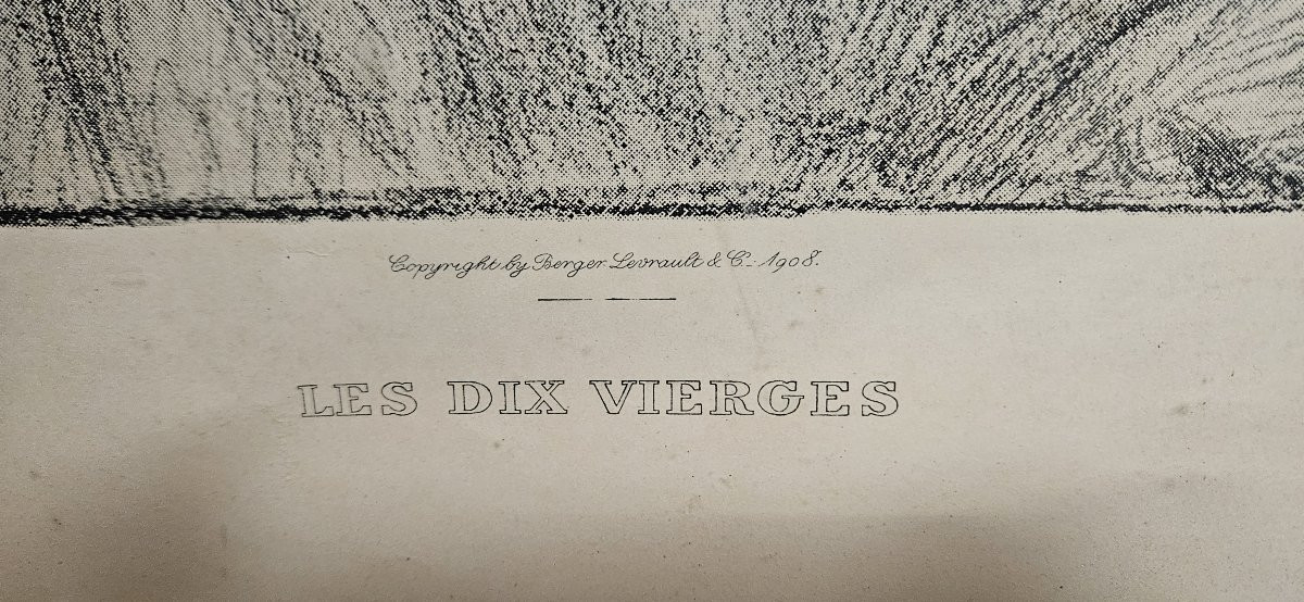 Grande estampe ancienne encadrée – Les Dix Vierges - 112 x 78 cm  -photo-5