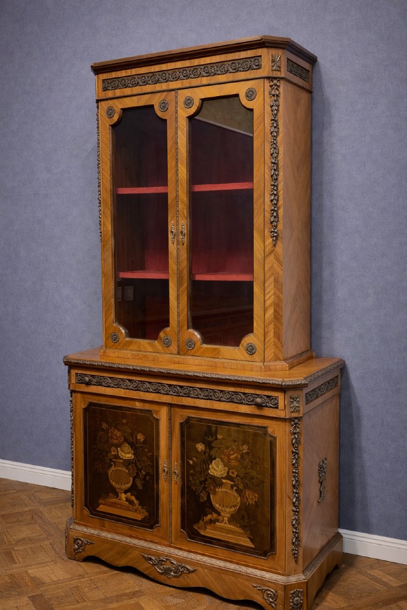 Antique Marquetry Sideboard/bookcase – Napoleon III Style / 20th Century -photo-1