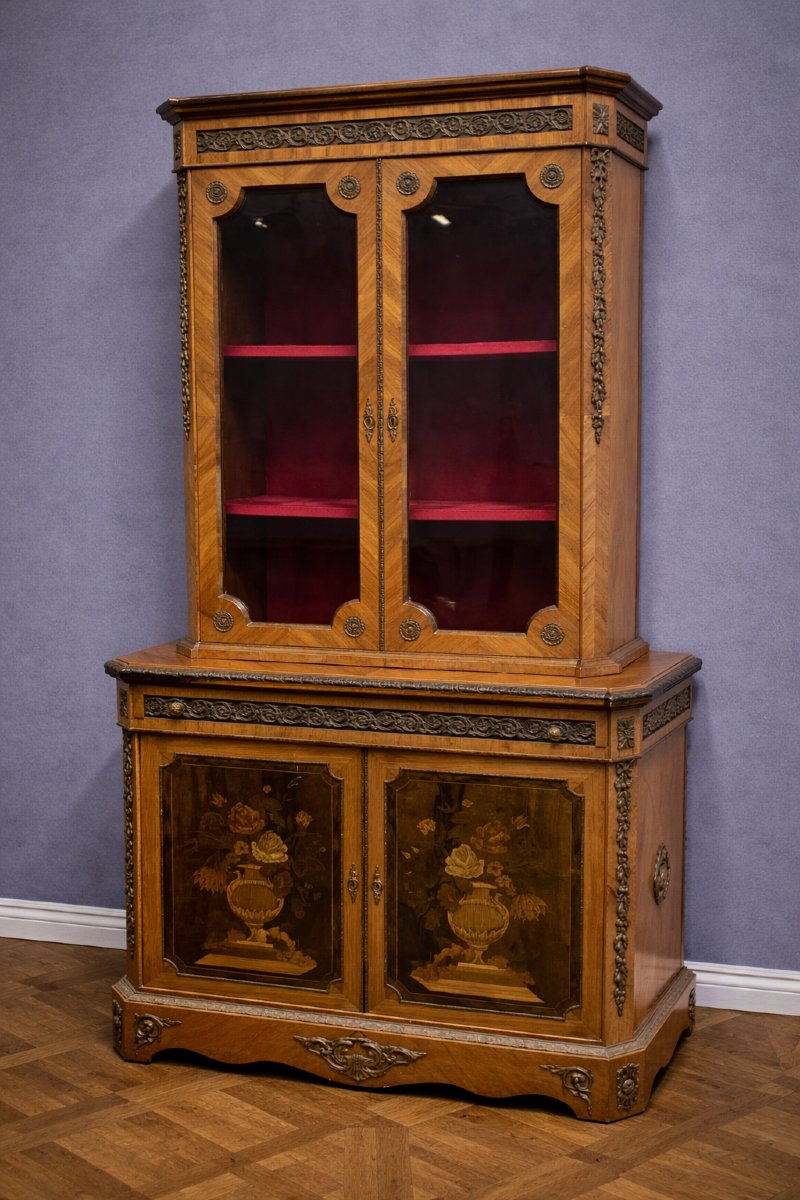 Antique Marquetry Sideboard/bookcase – Napoleon III Style / 20th Century -photo-4