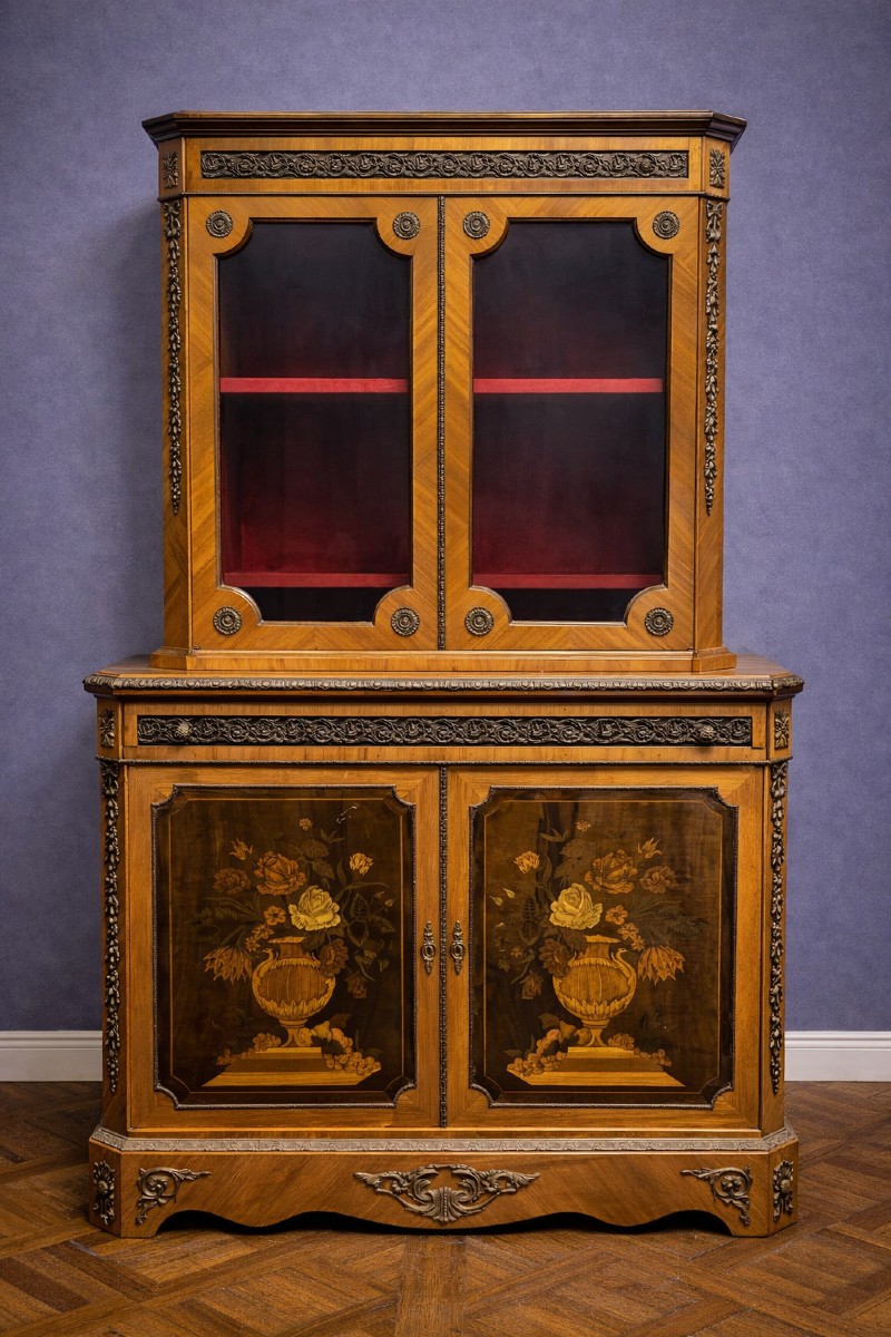 Antique Marquetry Sideboard/bookcase – Napoleon III Style / 20th Century 