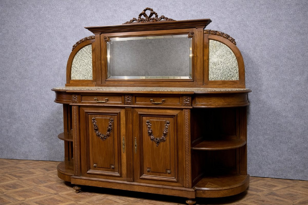 Antique Louis XVI Sideboard / In Solid Walnut And Richly Veined Burr Wood-photo-3