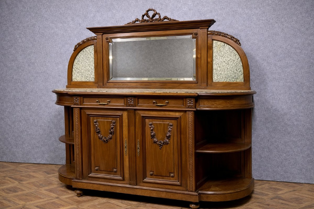 Antique Louis XVI Sideboard / In Solid Walnut And Richly Veined Burr Wood-photo-5