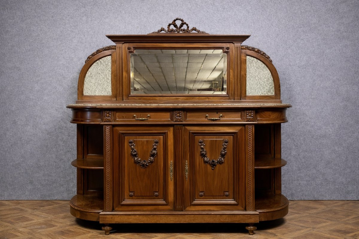 Antique Louis XVI Sideboard / In Solid Walnut And Richly Veined Burr Wood-photo-7