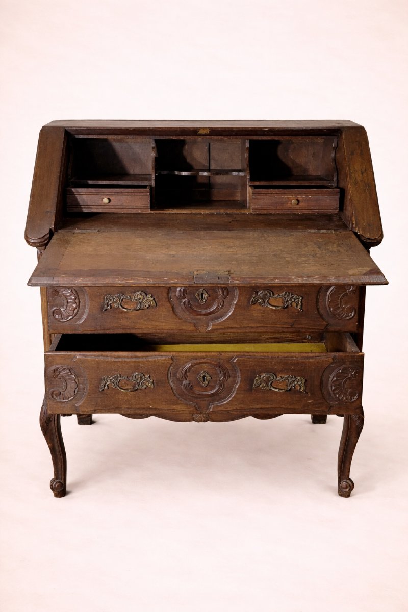 Antique Secretary Desk In Richly Carved Solid Wood, In The Louis XV Style-photo-2