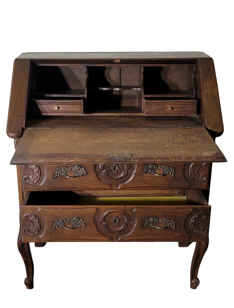 Antique Secretary Desk In Richly Carved Solid Wood, In The Louis XV Style-photo-4