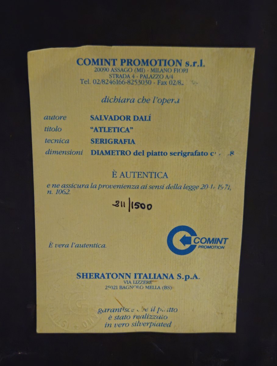 Work By Salvador Dalí – “atletica” – Framed Silkscreened Plate With Certificate  -photo-5